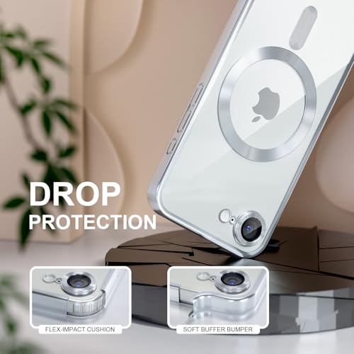 Image of Misea Magnetic for iPhone 17e / 16e Case Compatible with MagSafe Silver | [Never Yellowing] [Military Drop Protection] Full Camera Lens Protector Plating Soft Clear Phone Case for Women, Silver