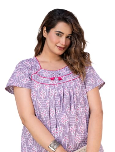 Image of DIAMO Pure Cotton Designer Nighty for Women | Night Gown | Nightdress | Maxi Nighty | Sleepwear | Jaipuri Nighty | Nighties | Cotton Night Gown for Women /Girls with Jaipuri Block Print