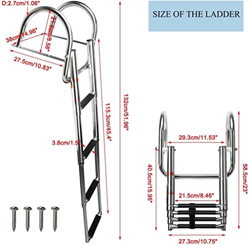 Futurup 4 Steps Pontoon Boat Ladder, Stainless Steel Folding Telescoping Rear Entry Inboard Ladder Heavy Duty Custom Swim Deck Ladder With Pedal Hand Railing Ladder #TOP1