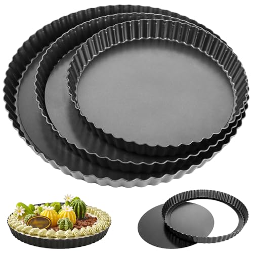 GBACHOOSE 3 Stück Tarteform mit Hebeboden Antihaftbeschichtung Quicheform 22/26/30 CM Tartelette Förmchen aus Kohlenstoffstahl für Tartes und Torten