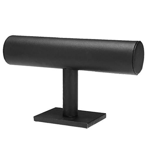 Easnea Présentoir à bijoux en forme de T en velours pour bracelets, colliers et spectacles - 6 couleurs au choix - Similicuir noir Cover