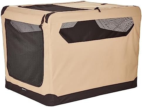 Amazon Basics 2-Door Collapsible Soft-Sided Folding Travel Crate Dog Kennel, X-Large, 42 x 31 x 31 Inches, Tan