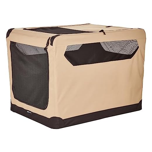 Amazon Basics 2-Door Collapsible Soft-Sided Folding Travel Crate Dog Kennel, X-Large, 42 x 31 x 31 Inches, Tan