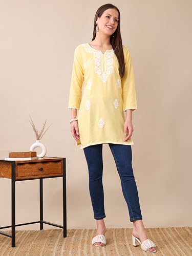 Image of Women's Rayon Chikankari Embroidered Short Kurti | Lucknowi Work Kurta