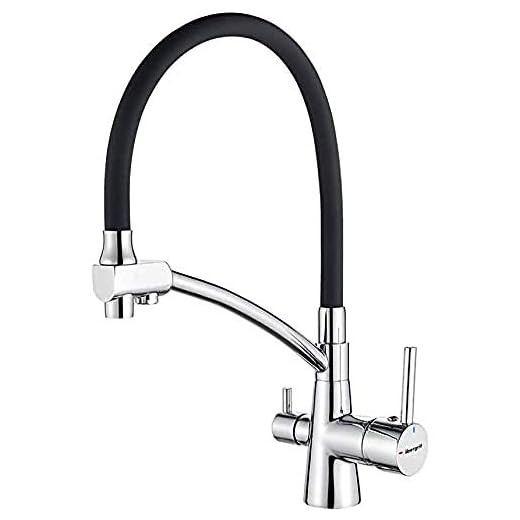 Ibergrif, Grifería para Fregadero de Cocina Osmosis con Caño Flexible y Doble Mango, Pulverizador 3 en 1 para Purificador de Filtro de Aguay Fregadero de Grifo, Cromo