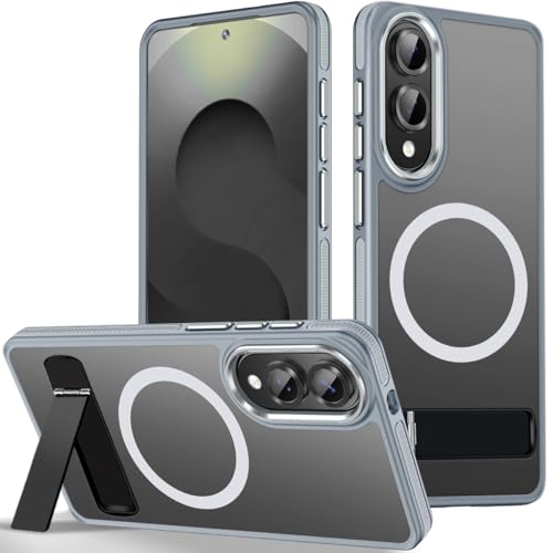 Image of MALEWOLF for Samsung Galaxy S25 Edge Case, Non-Slip Phone Case with Invisible Kickstand [Fits for Magsafe], Ultra Slim Translucent Cover for Galaxy S25 Edge, Mil-Grade Drop Protection (Grey /White)