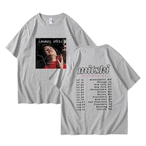 Photo de Mitski T-shirt unisexe en coton doux pour homme et femme, surdimensionné, festival de musique, gris, M