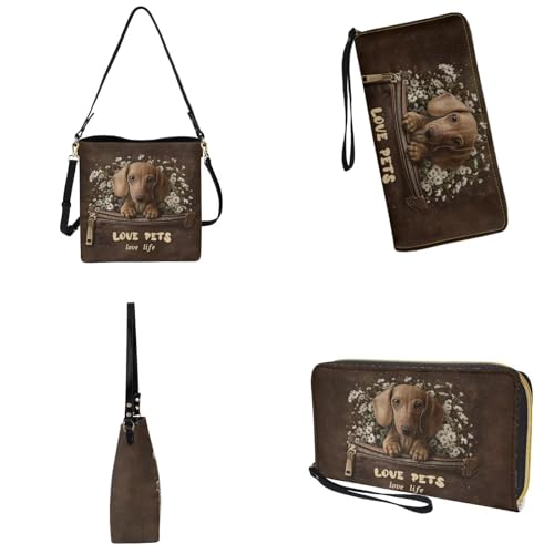 Image of Bucket Crossbody Bag Set for Women Lady, Leather Purse and Wallet Set Large Bucket Bag with Wallet