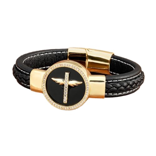 Bracelet en cuir noir homme avec perles en pierre naturelle et zircone