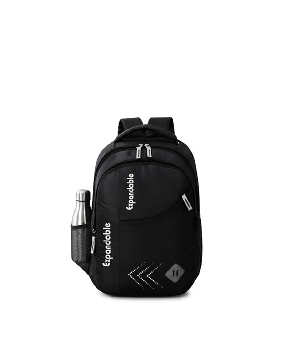 Expandable Water Resistant School Backpack, Black, Multiple Compartments with Bottle Pocket, Casual Style-picture-37