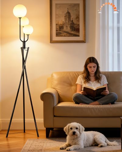 Image of Lightdot Black Tripod Floor Lamp 3 Pole Vintage Standing Lamps with Stable Base& 3Pcs Globe 3000K Warmwhite Bulbs Included Mid Century Modern Floor Lamp for Living Room /Sofa Beside /Corner Decor