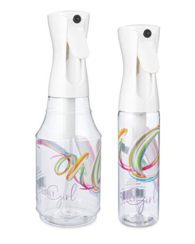 Curly Girl Hair Spray Bottle – Ultra Fine Extended Water Mister for Curly Hairstyling, Care and Moisturizing (10 Fl. Oz. & 24 Fl. Oz Set, Swirls White Top)