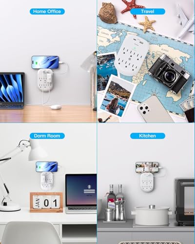 2 Pack 6-Outlet Wall Surge Protector, Multi Plug Outlet Extender, Outlet Wall Mount Adapter with 2 USB Charging Ports 2.4 A, 490 Joules for Home, School, Office image 7