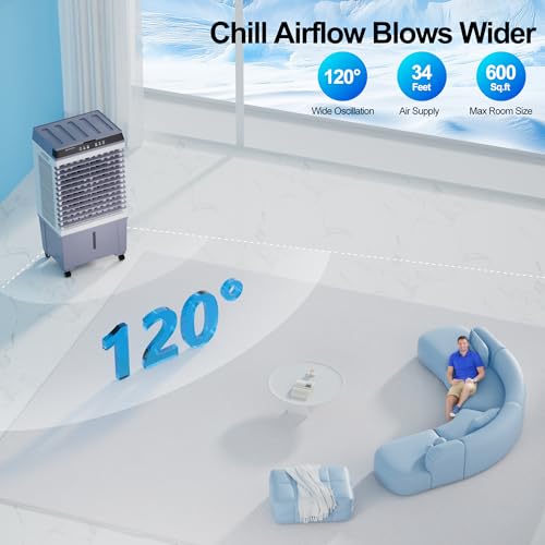 Image of Uthfy Evaporative Air Cooler, 1800 CFM Swamp Cooler Air Conditioner, 31 inch | 3-IN-1 Unit, 5.3 Gallon Water Tank, 6 Ice Packs, 12H Timer, 120Oscillation, Cooling Fan for Bedroom, Office, Garage