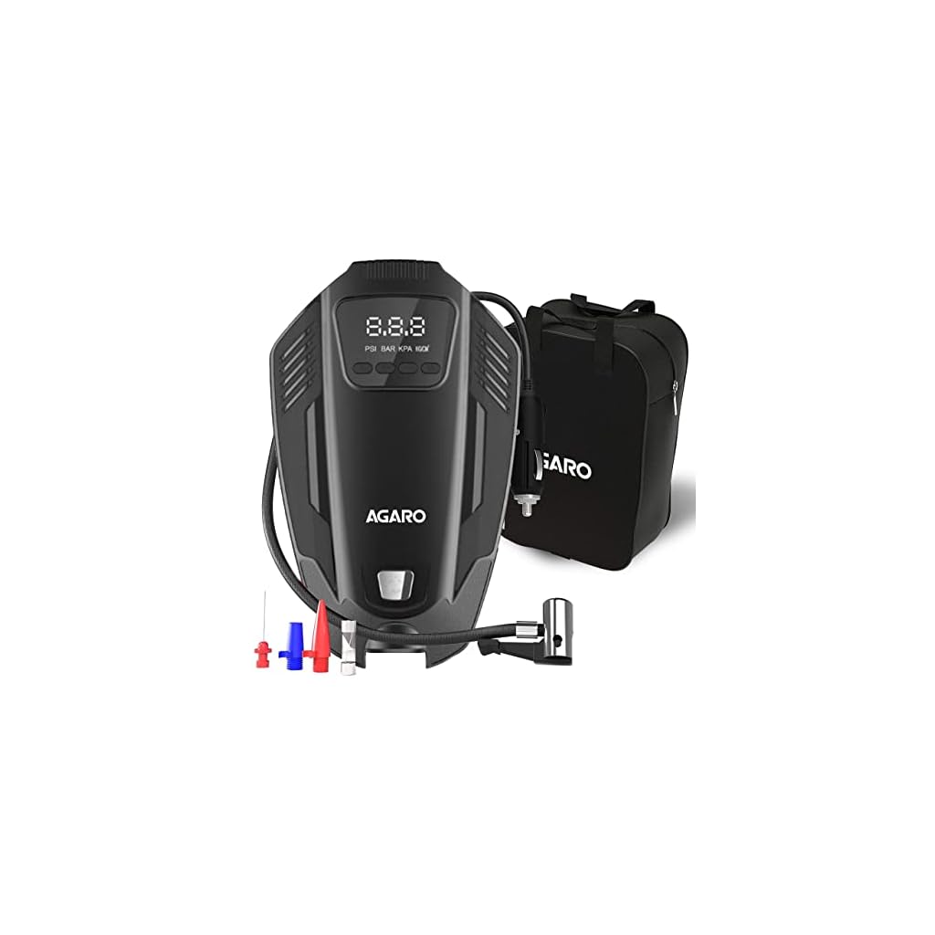 AGARO Primo Digital Tyre Inflator with Emergency Light, 120Watts with 12V Car Plug, up to 150 Psi, Compact and Portable