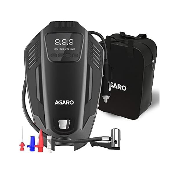 AGARO Primo Digital Tyre Inflator with Emergency Light, 120Watts with 12V Car Plug, up to 150 Psi, Compact and Portable