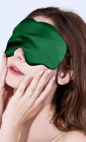 調節可能な22匁100%マルベリーシルクスリープマスク、アップグレードされた3D輪郭カップアイマスク睡眠用、通気性目隠し付き、深い睡眠のための遮光(ダークグリーン、ワンサイズ)