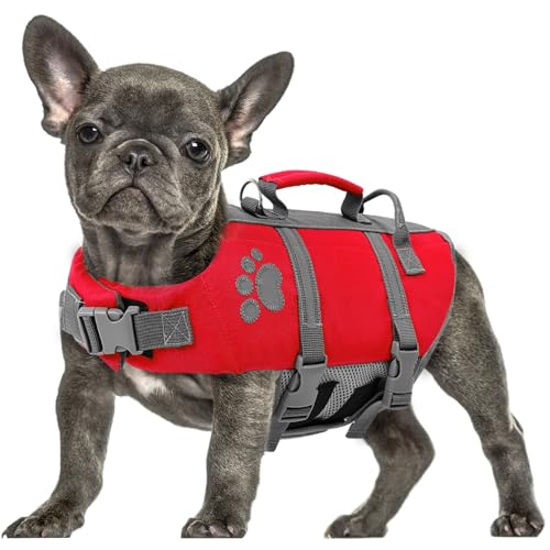 Queenmore Schwimmweste Hund XS, Reflektierende Hunde Schwimmweste, Verstellbar Hundeschwimmweste, Rettungsweste Für Hunde Mit Griff, Schwimmweste Chihuahua, Life Jacket Schwimmweste Kajak