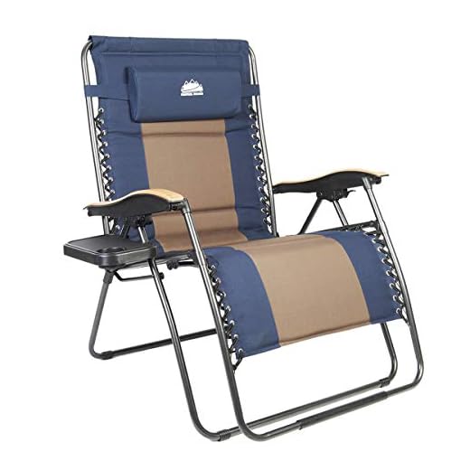 Coastrail Outdoor Oversized Zero Gravity Chair Wood Armrest Padded XXL Folding Patio Lounge Adjustable Recliner with Cup Holder & Side Table, 400lbs Weight Capacity, Blue&Brown