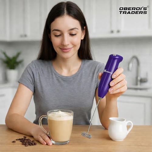 Image of OBEROI'S TRADERS Electric Milk Frother Handheld, Battery Operated Coffee Whisk Foam Maker with Stainless Steel Beater for Latte, Cappuccino, Hot Chocolate & Egg Beating