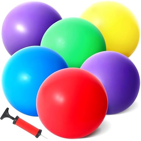 AMOR PRESENT 6PCS Inflatable Playground Ball, 8.5 Inches Bouncing Kick Ball for Kids, Giant Rubber Dodgeballs with Hand Air Pump, for Indoor Outdoor Games, Pool Toys, Party Favors Cover
