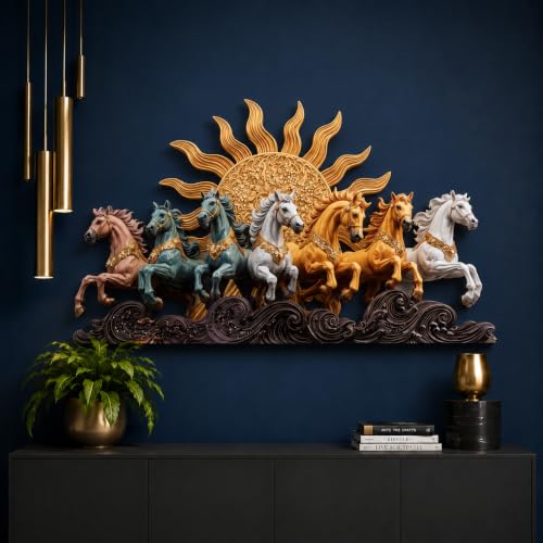 Image of 7 Horses Wall Decor Artwork for Home & Office Decoration | Amber Brown