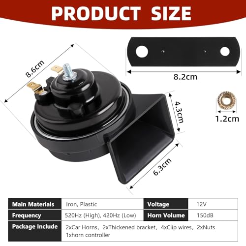 CENZHIWEN Musical Car Horn with Controller, 12V 10-Tone Dual Horns Kit, High/Low Tone Waterproof Motor Horn for Motorcycle, Car, Pickup, Truck, Loud Motorcycle Horns Replacement Electronic Components - Thumbnail 6