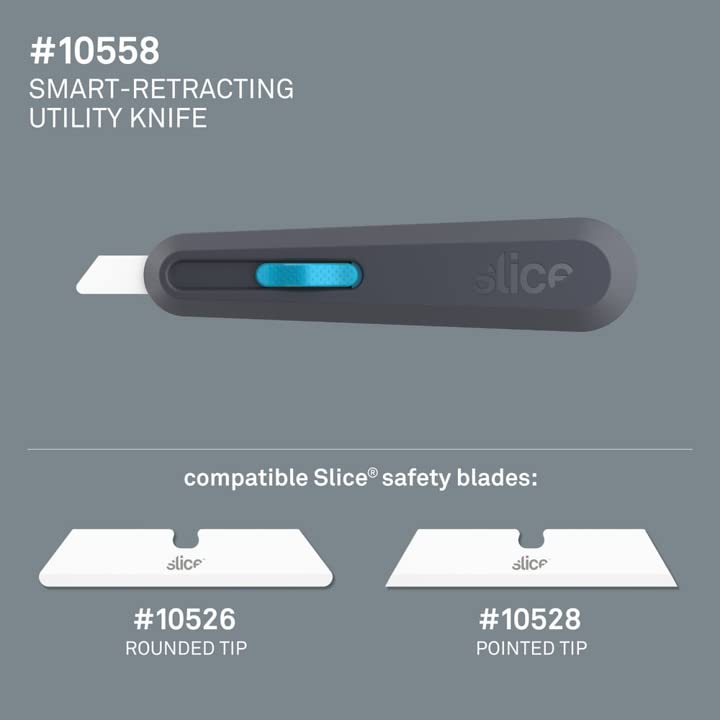 Image of Slice Smart-Retract Utility Knife | Blade Automatically Retracts as Cutting Motion Finishes | Heavy Duty Box Cutter | Safe Ceramic Blade Lasting 11x Longer than Metal | 6 Pack