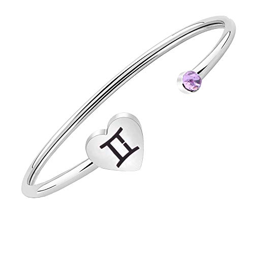 Image of Zodiac Birthstone Bracelet Jewelry Open Cuff Bracelet with Birthstone Birthday Gift for Her (Gemini)