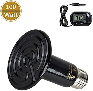 BOEESPAT Ceramic Heat Emitter 100W with One Digital Thermometer Reptile Heat Lamp Bulb