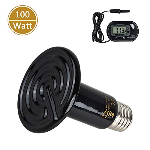 BOEESPAT Ceramic Heat Emitter 100W with One Digital Thermometer Reptile Heat Lamp Bulb