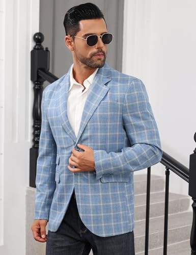 Mens Casual Blazer Suit Jacket Slim Fit Two Button Plaid Blazer Lightweight Sports Jacket for Daily4