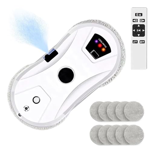Robot Nettoyeur de Vitre, Robot Laveur de Vitre Automatique avec Pulvérisation d'eau, Corde de sécurité, télécommande et 10 Chiffons de Nettoyage, 5600PA, pour Toutes Les Surfaces Lisses (B)