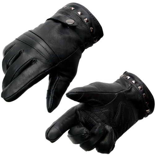 Milwaukee Leather MG7755 Women's Black Leather ’I - Touchscreen Compatible’ Thermal Lined Motorcycle Gloves W/Gel Palm - Medium