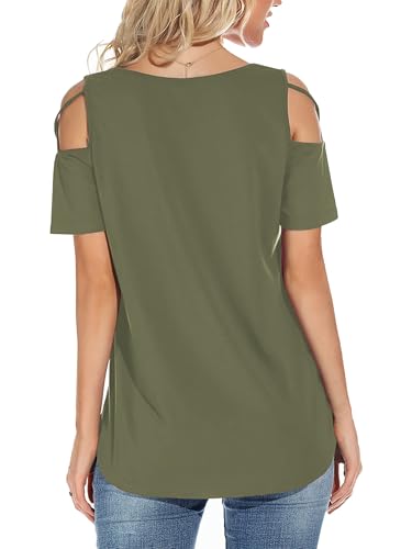 Image of Jar of Love Women's Summer Tops Short Sleeve Cold Shoulder Tops T-Shirts for Women Spring Summer Tops Loose Fit Tunic 2026