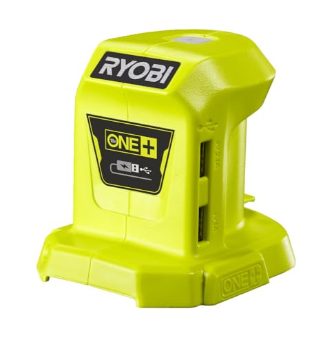 Ryobi - Chargeur USB 2 Ports (2,1 A et 1,0 A) Rapide - 100% Rétro-Compatible avec Les Batteries 18V One+ - Détecteur d'Intensité de Charge - Idéal Camping, Chantier - R18USB-0
