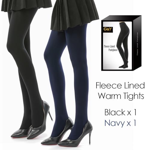 Image of G&Y 2 Pairs Fleece Lined Tights for Women - 100D Opaque Warm Winter Pantyhose