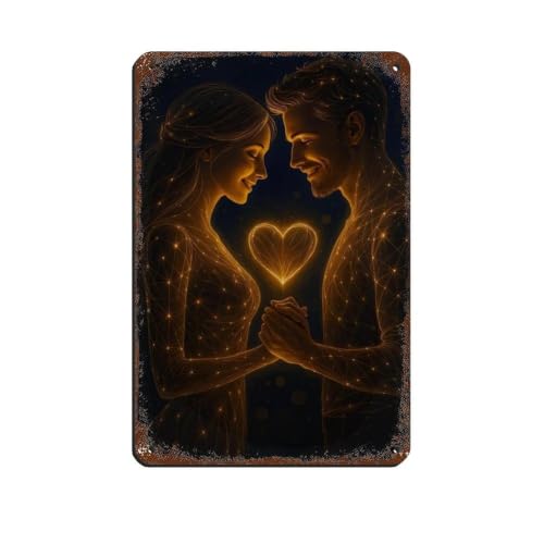 Cœur doré affiche métal couple romantique finition vintage premium