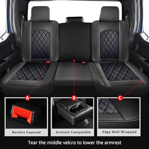 Image of MIROZO Seat Covers Full Set for 2009-2026 Dodge Ram 1500 /2500 /3500,Blue | Leather Ram Seat Cover,Waterproof Truck Seat Covers,Blue Seat Cover,Heavy Duty Seat Covers With Split Curved Bench 40 /60