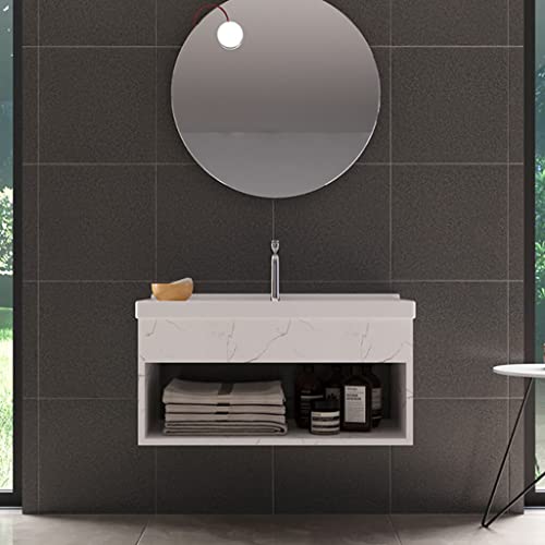 RIVERZZA Gabinete com Cuba para Banheiro 100% MDF Zoff Marmorizado Branco