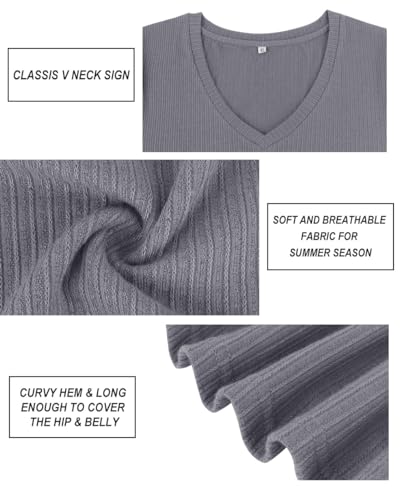 Image of CARCOS Plus Size Tops for Women Short Sleeve Shirts Basic Tee Solid Color Blouse V Neck Tunic Loose Fit Tshirts Summer XL-5XL