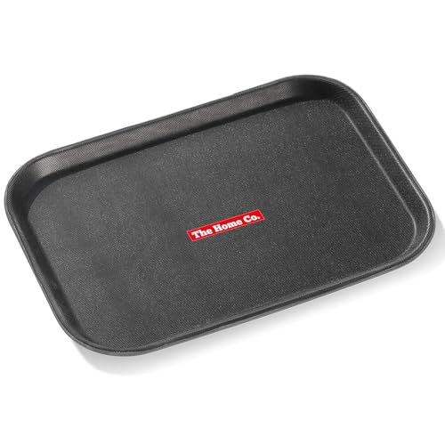 Image of The Home Co. Dish Drainer Basket Plastic Rectangular Tray to Collect Water | Fast Food Tray, Platter Serving Tray for Breakfast, 35X45 cm (Black) (1)