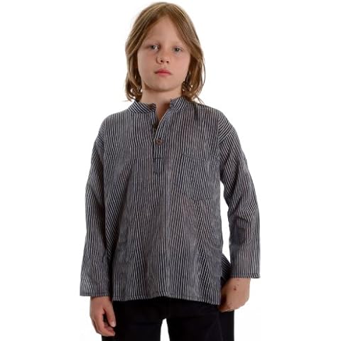 Hemad Camisa Infantil con Cuello Mao - Algodón - Azul-Blanco XL Cover