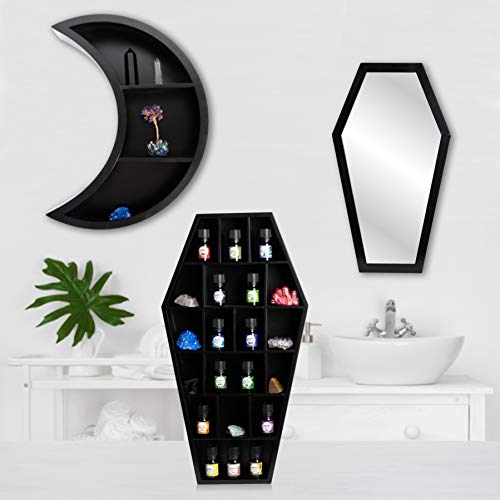 Gothic Curiosities Large Coffin Mirror - 21 Inch Gothic Decor For Bedroom Or Bathroom - Hooks And Hardware Included, Ready To Hang - Pair With Coffin Shelf #TOP5