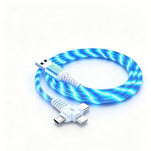 Image of AYI 3 in 1 USB Charging Cable 1m, Blue Dynamic Flowing Light Effect, Flexible PVC Tangle-Free Design, Smart Chip with Trickle Charging & Low Power Consumption, Data Sync Cord for Most Mobile Devices.