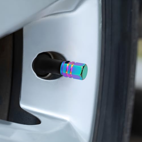 Image of Osilly Car Tire Stem Valve Caps, 8 PCS Aluminum Alloy Valve Stem Covers, Leak-Proof Tire Cap Cover Accessories, Hexgon Style Wheel Air Valve Caps for SUV Car Bike (Multicolor)