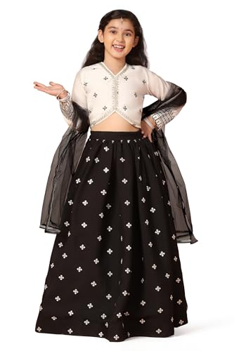Image of Fashion Dream Girls Silk Blend Readymade Embroidered 3 Piece Lehenga Choli Set|Lehenga Choli,Ethnic Wear|Lehenga for Kids|Lehenga Set