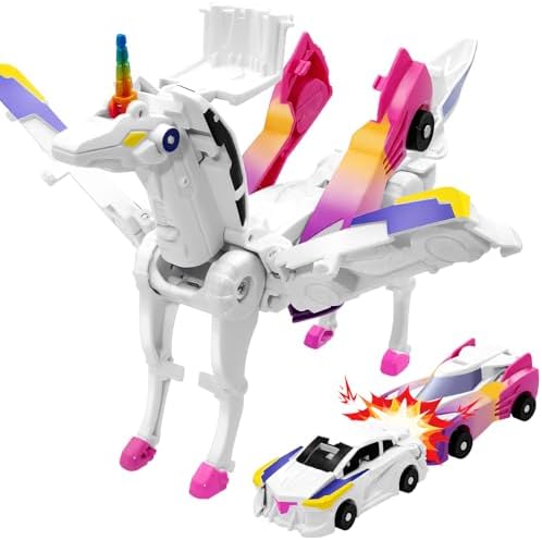 Magical Collision Transforming Unicorn Car Toy for Kids Toddlers 3-5 5-7 | Magnetic Cars Deformation Robot Unicorn Toys | Christmas Birthday Gift for Boys and Girls(Pink)