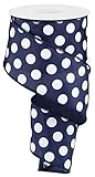 Navy Blue Polka Dot Wired Edge Ribbon - 2.5' x 10 Yards