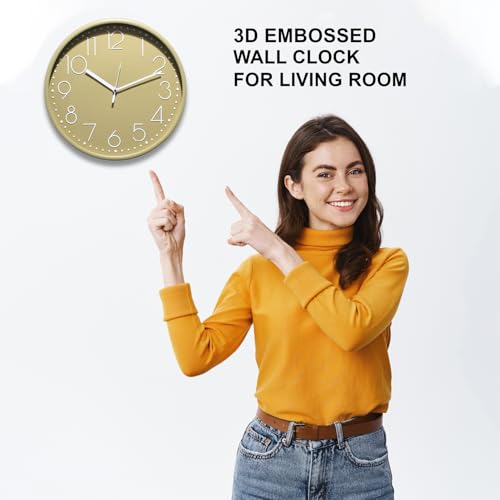 Image of Amazon Brand - Solimo 12-Inch Quartz Plastic Analog Wall Clock | Silent Sweep Movement | Pastel Shade | Embossed Numbers | Glass Cover | Peach | Contemporary Design